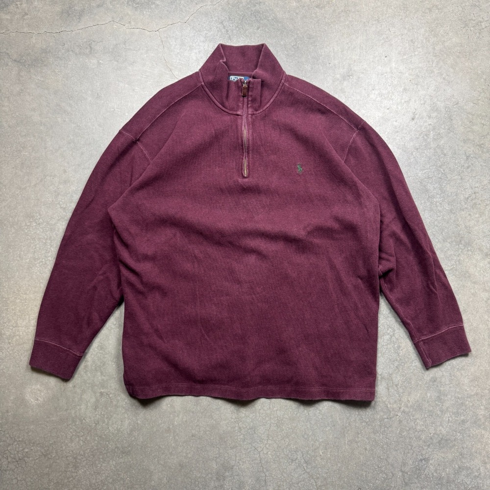 VTG Polo Ralph Lauren Sweater Mens 2XB Burgundy Preowned Quarter Zip‎ Pullover